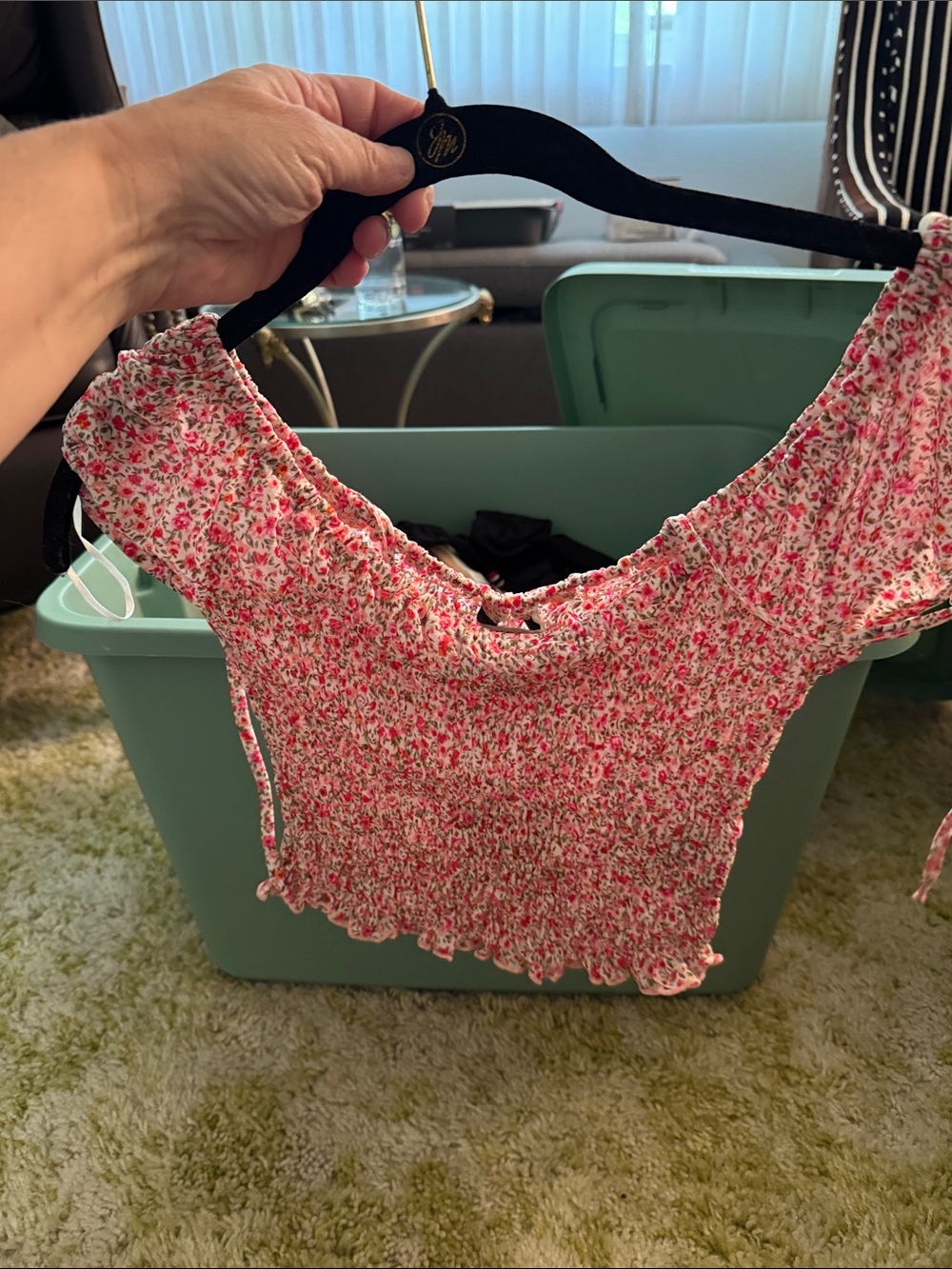 Guess Pink Floral Smocked Off-Shoulder Crop Top